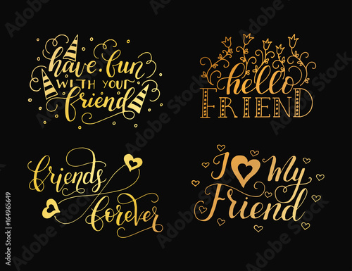Vector lettering set for friendship day. Handdrawn unique calligraphy for greeting cards.