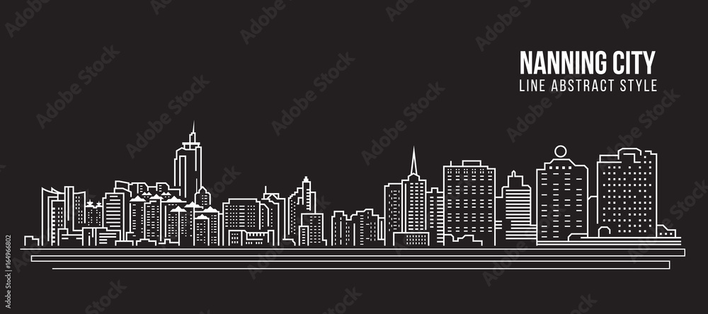 Cityscape Building Line art Vector Illustration design - Nanning city