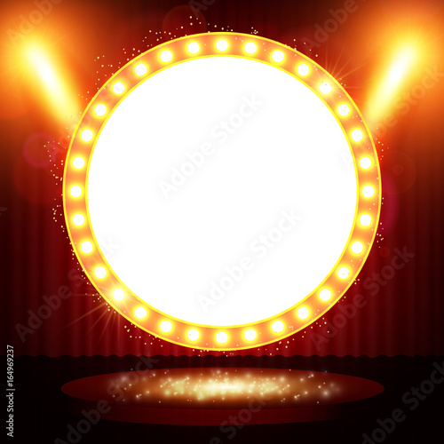 Retro banner on stage with spotlight effect background