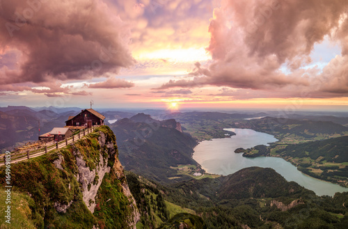 Mountain landscape at sunset in Salzkammergut, Upper Austria