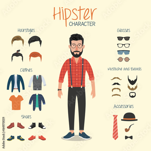Hipster Character with Hipster Elements