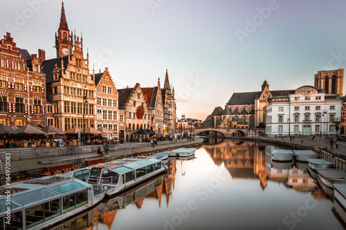 Canvas Print Beautiful view of Ghent old historical town in Belgium