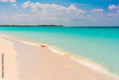 Sandy beach Playa Paradise of the island of Cayo Largo, Cuba. Copy space for text. © ggfoto