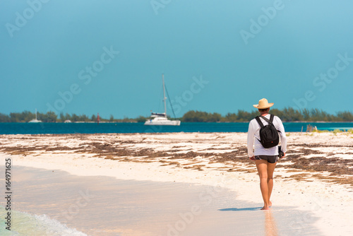 Sandy beach Playa Paradise of the island of Cayo Largo, Cuba. Copy space for text. photo