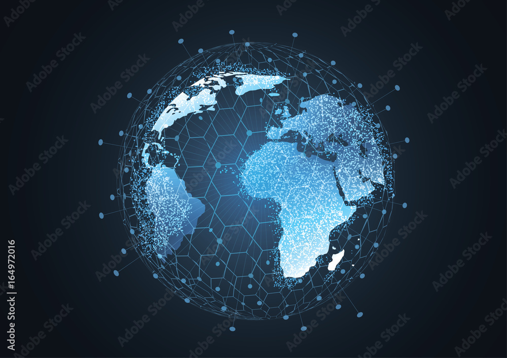 Fototapeta premium Global network connection. World map point and line composition concept of global business. Vector Illustration