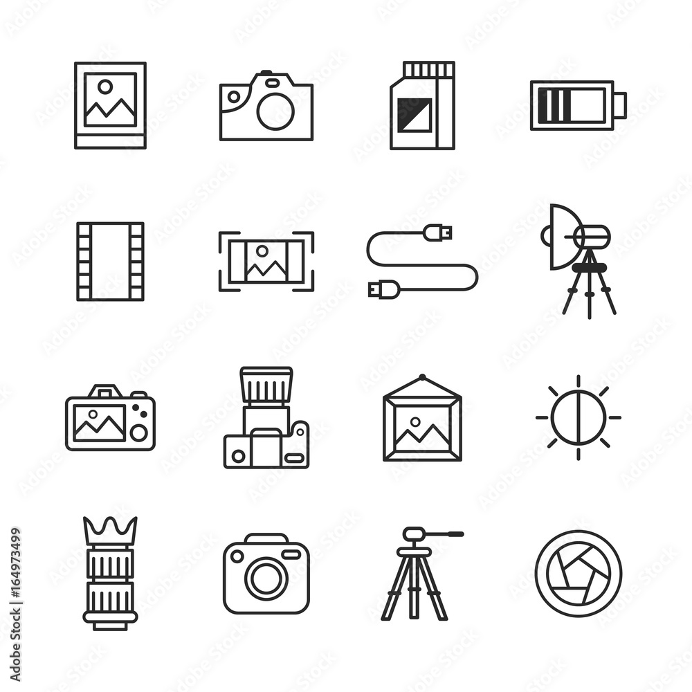 Photography Icons In Outline Style Photography Icons In Outline Style