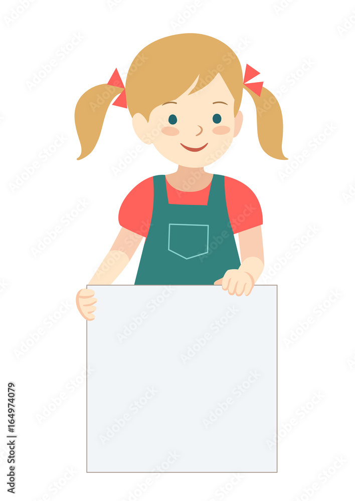 Cartoon little girl holding blank sign template