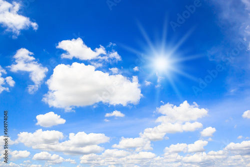 Sun with blue sky nature background.