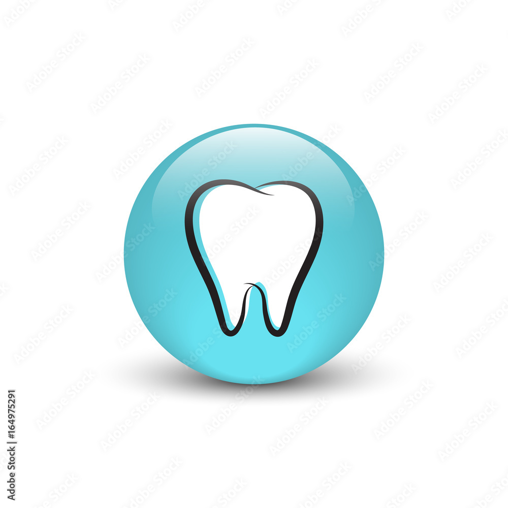 Tooth vector icon, blue glass button with shadow Tooth vector icon, blue glass button with shadow
