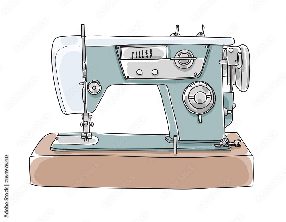 Sewing  Retro Machine cute vintage hand drawn vector  art illustration