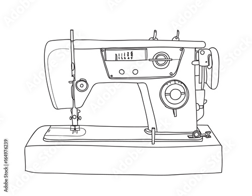 Sewing  Retro Machine cute vintage hand drawn vector line art illustration