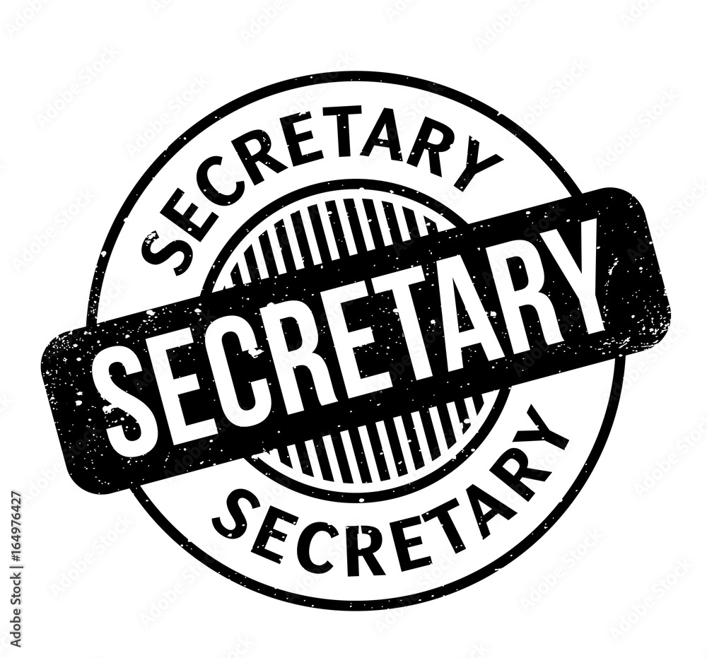 Secretary rubber stamp. Grunge design with dust scratches. Effects can be easily removed for a clean, crisp look. Color is easily changed.