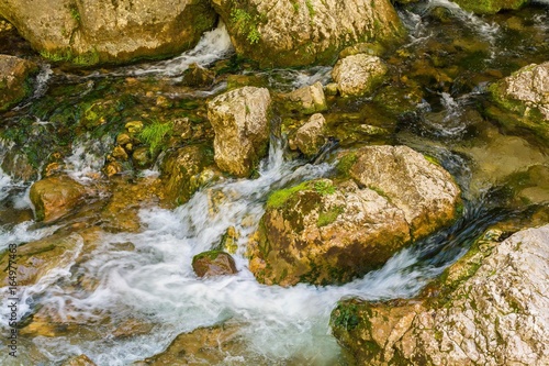 Mountain stream with stones in forest - Cheile Bicazului  Transylvania  Romania