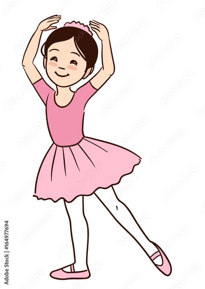 At accelerere Har råd til Regeneration Vector hand drawn cartoon character illustration of a smiling cute little  Asian ballerina girl dancing with arms raised and toe pointed, in pink  leotard, tutu and ballet slippers, isolated on white. Stock
