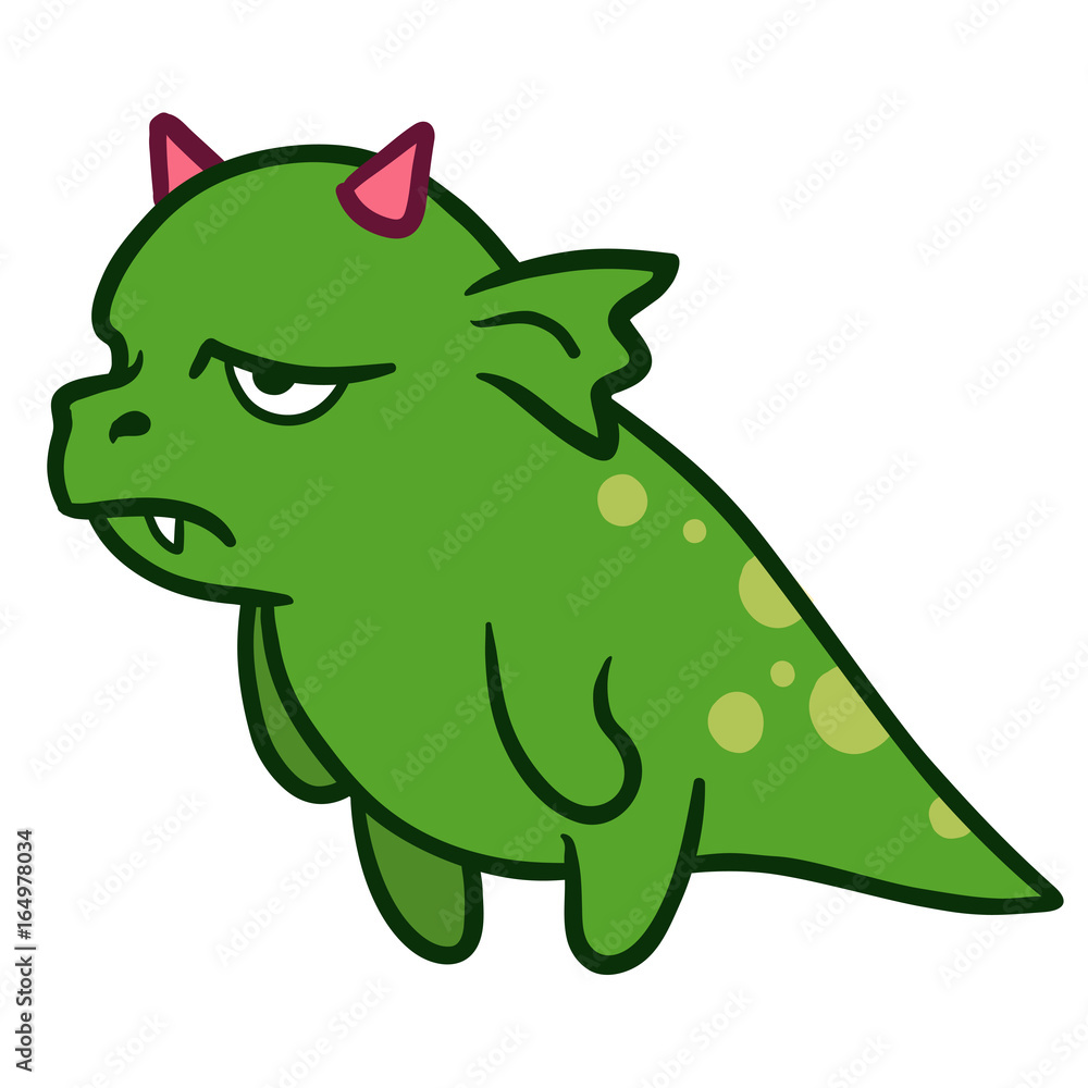 Cute cartoon angry tired dragon monster