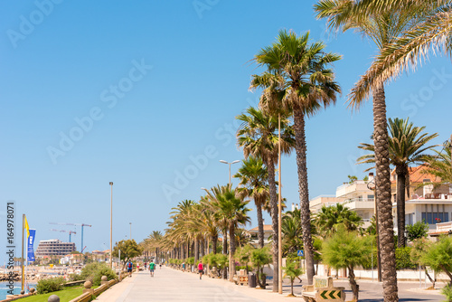 View of the embankment in Sitges, Barcelona, Catalunya, Spain. Copy space for text.