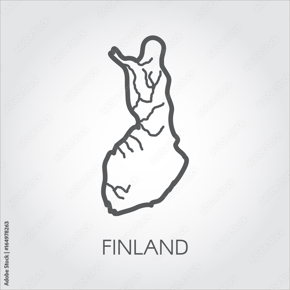 Linear icon of map of Finland country. Abstract outline silhouette pictograph for cartography, geography, education projects and other design needs. Vector illustration