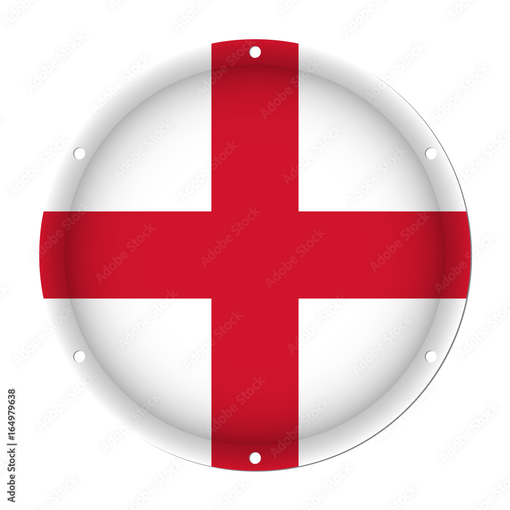 Fototapeta premium round metallic flag of England with screw holes