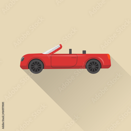 Flat style cabriolet car icon with long shadow