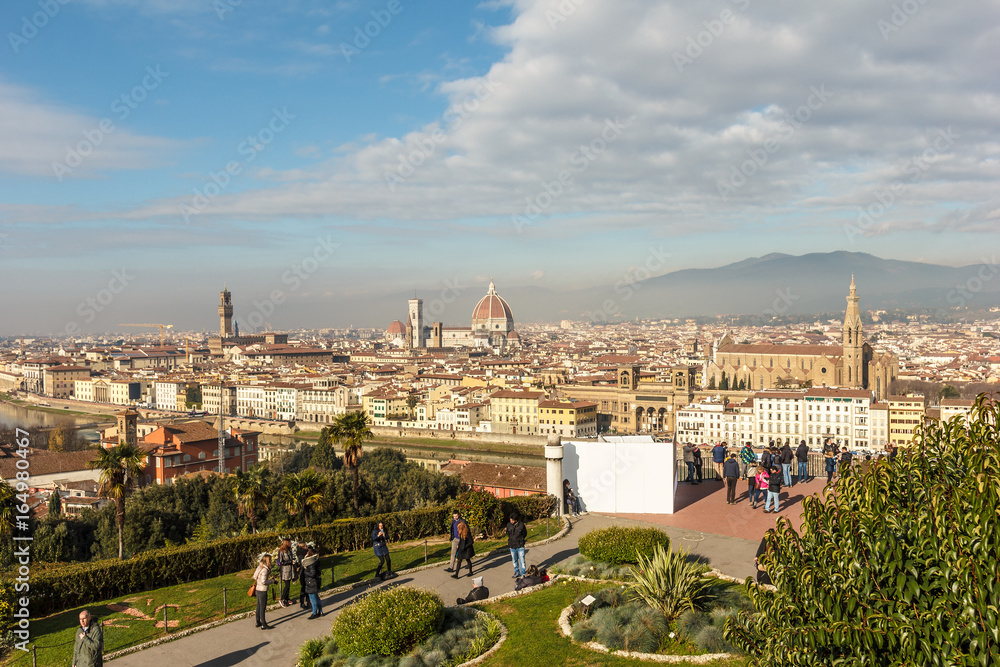 Florence city view from viewpoint on the hill name Piazzale Michelangelo.