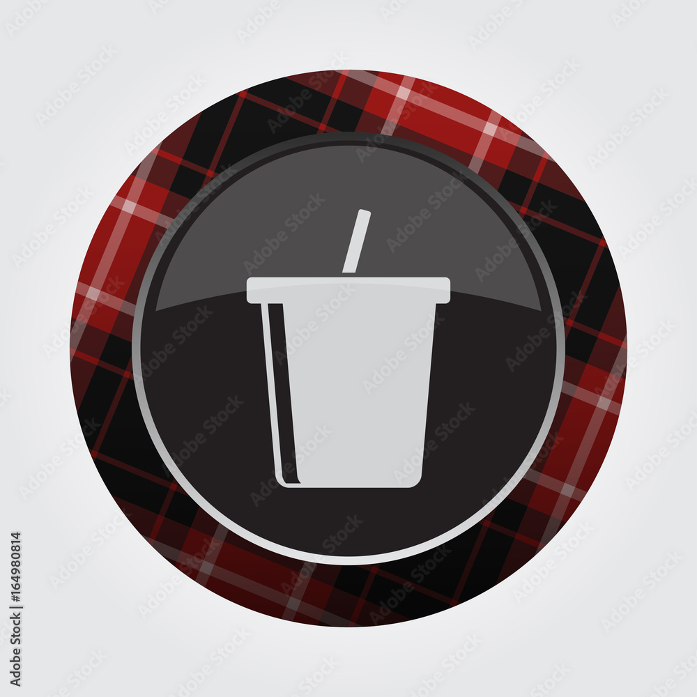 button red, black tartan - cold drink with straw button red, black tartan - cold drink with straw