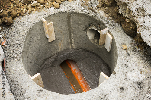 sewer  pipes repair for worker  in construction site photo