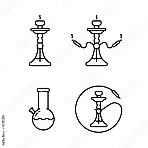 Hookah Shisha Smoking Pipe Bong Minimal Flat Line Stroke Icon Pictogram Symbol Illustration Set Collection