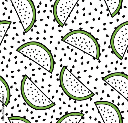 Watermelon summer seamless pattern, flat simple slices of watermelon