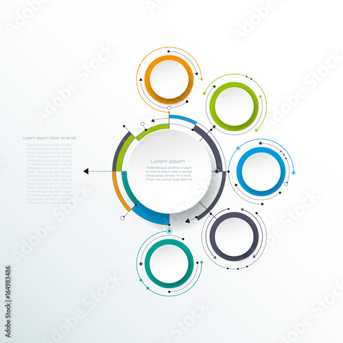 Vector abstract molecules with 3D paper label, integrated circles. Blank space for content, business, infographic template, diagram, network, web design. Social media connection technology concept
