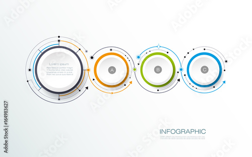 Vector abstract molecules with 3D paper label, integrated circles. Blank space for content, business, infographic template, diagram, network, web design. Social media connection technology concept