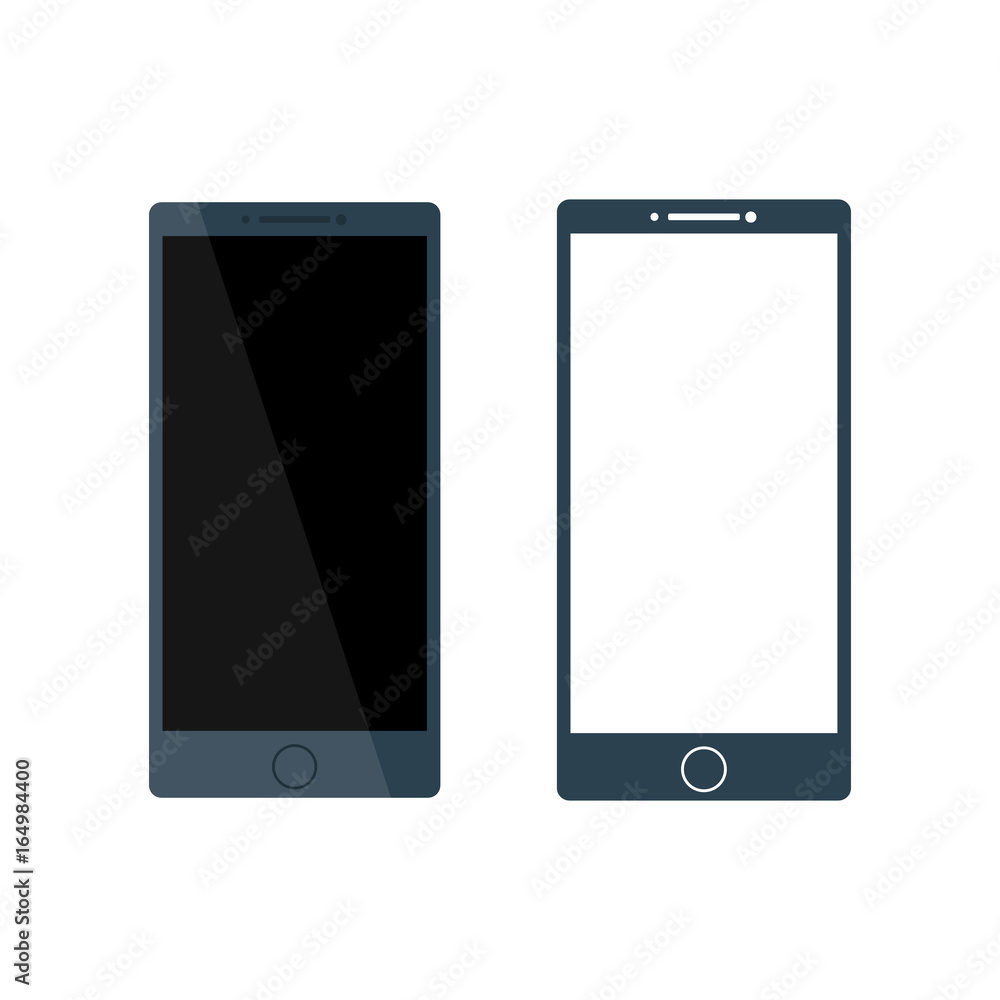 Modern glossy electrical smart phone with black and white blank screen set. Flat style icon. Vector illustration Modern glossy electrical smart phone with black and white blank screen set. Flat style icon. Vector illustration