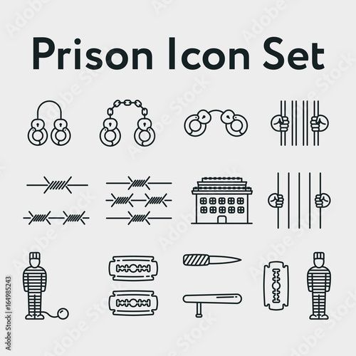 Prison Jail Justice Prisoner Minimalistic Flat Line Outline Stroke Icon Pictogram Symbol Set