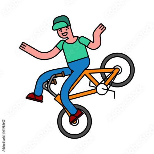 Tricks on bicycle. guy on bike. Repent of BMX.