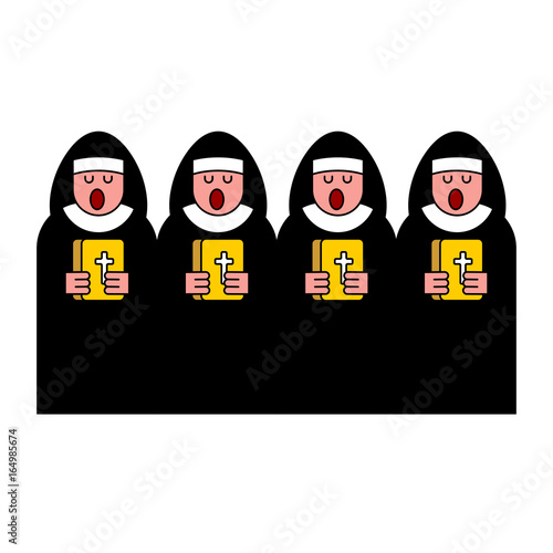 nun choir. Catholic Religious woman. Monastic Singing