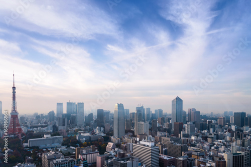 Skyline of cityscapes Tokyo city, view of aerial skyscraper, office building and downtown and modern architecture of tokyo with blue sky background. Japan, Asia © lukyeee_nuttawut