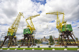 Renovated cranes on the boulevards in Szczecin on a sunny summer day