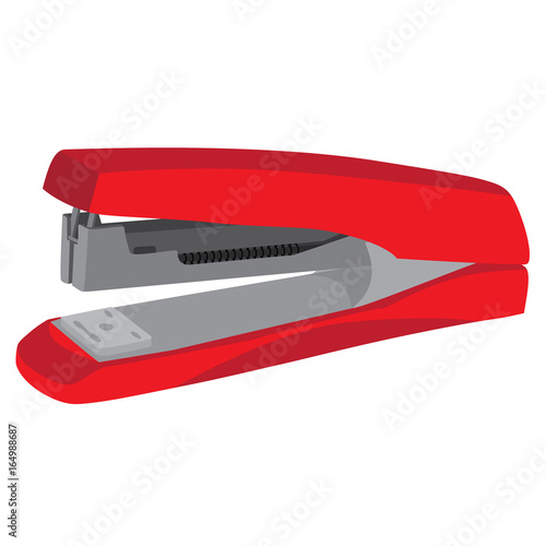 Red realistic stapler. Office supplies stationery. Vector illustration