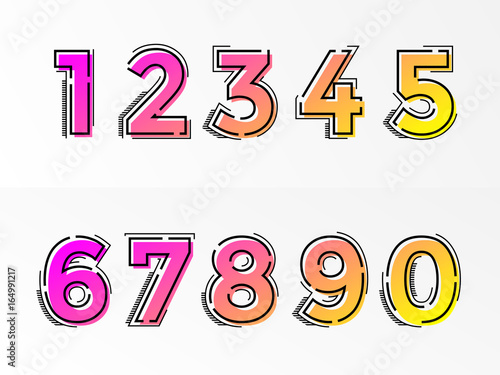 Font numbers set numeral letters vector gradient color line