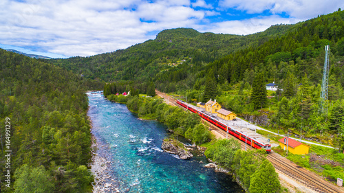 Canvas Print Train Oslo - Bergen in mountains. Norway.