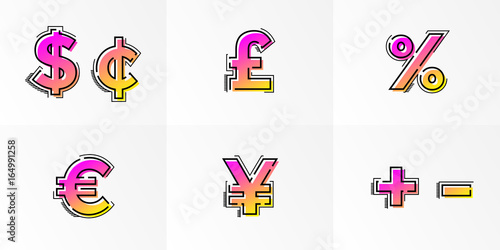 Font currency signs alphabet set letters vector gradient color line