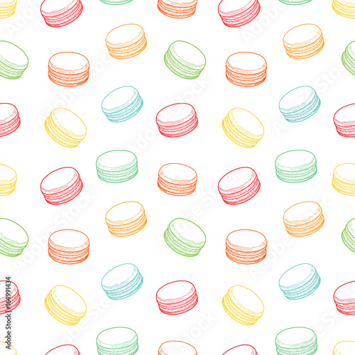 French macarons cookies seamless pattern. Doodle decorative hand drawn vector illustration