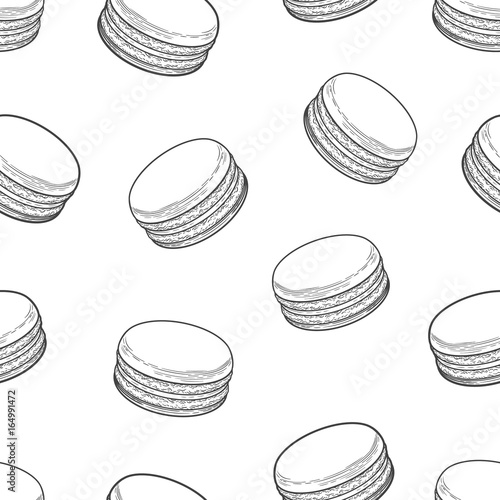 French macarons cookies seamless pattern. Doodle decorative hand drawn vector illustration
