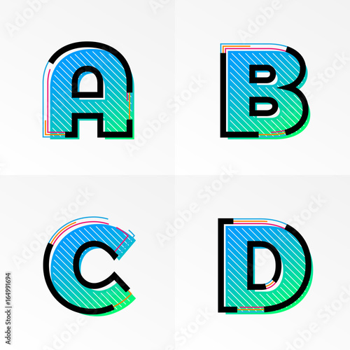 Font alphabet set letters A, B, C, D vector gradient color memphis