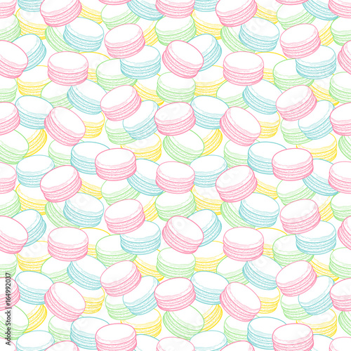 French macarons cookies seamless pattern. Doodle decorative hand drawn vector illustration