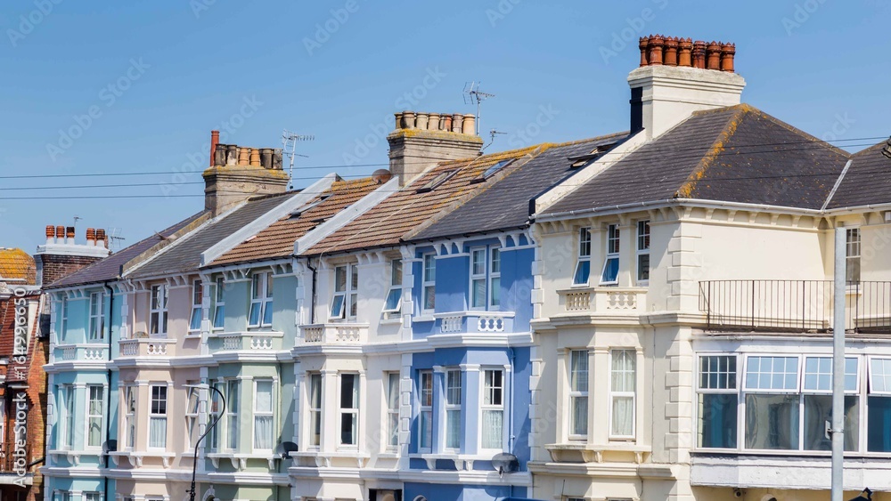 Colorful houses along the seaside in Eastbourne, Sussex, United Kingdom