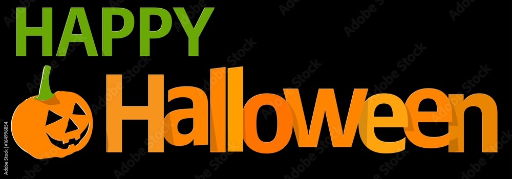 Happy Halloween Banner orange green on a black background.