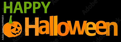 Happy Halloween Banner orange green on a black background.