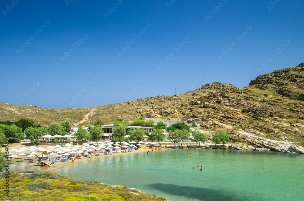 Monastiri beach in Paros island, Greece. Beautiful and famous beach of Monastery Agios Ioannis, Cyclades