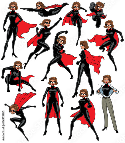 Super Heroine Set / Super heroine over white background in 13 different poses.