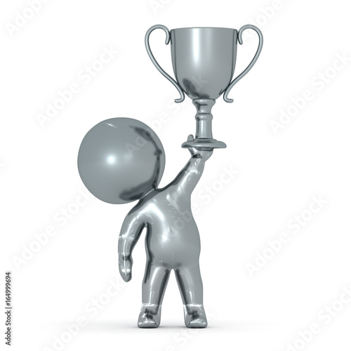  Silver 3D Character holding a silver second place trophy